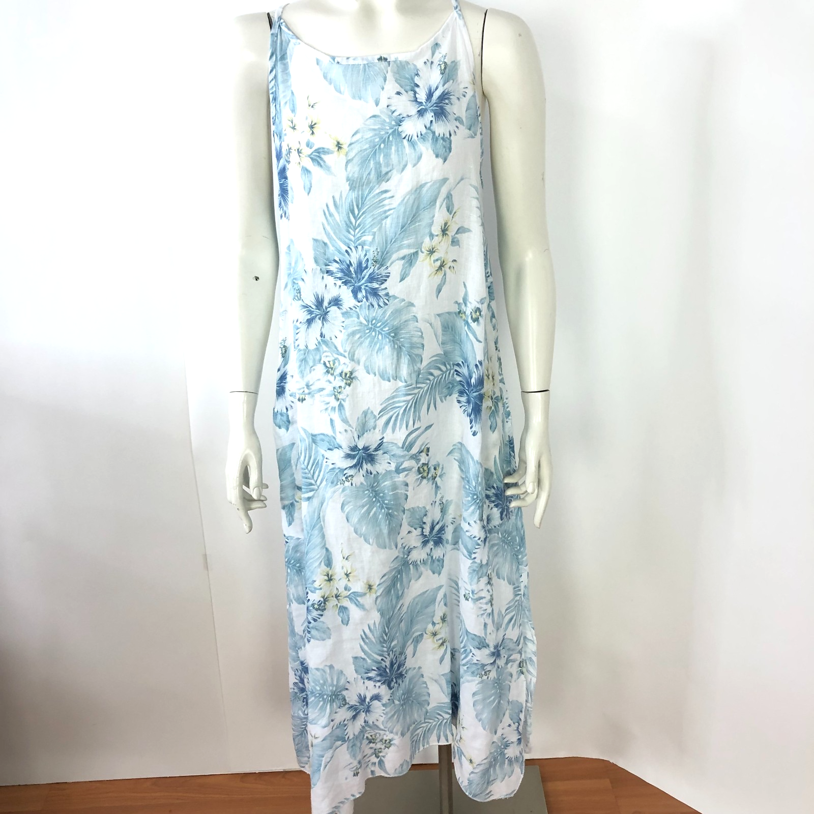 Lungo L'arno Medium 100% Linen Sleeveless Below Knee Dress Blue Mint